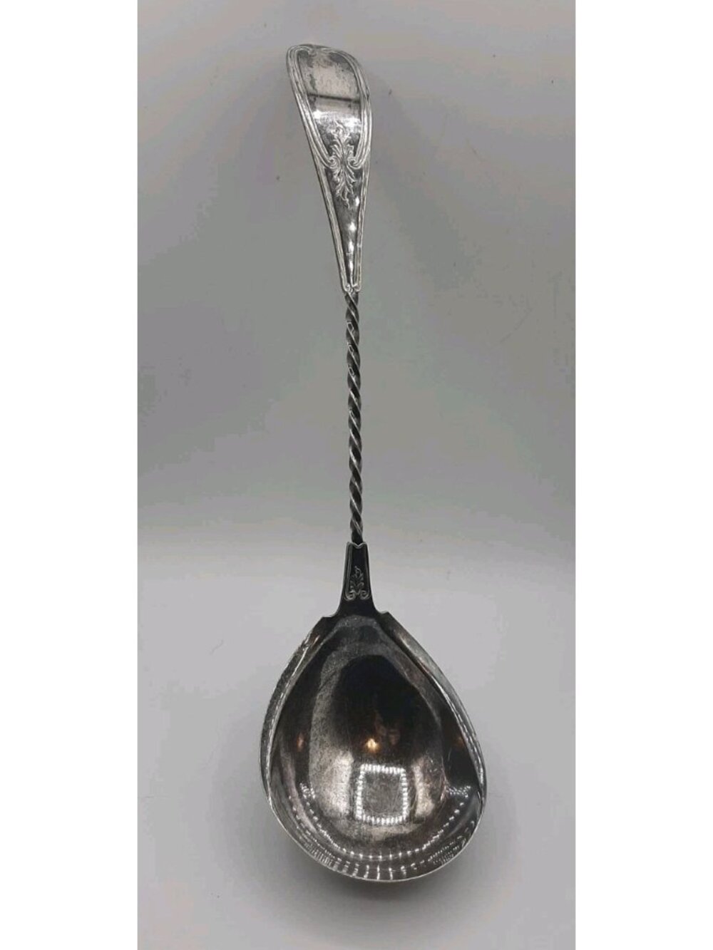 Antique 1847 Rogers Bros Silver Plated Ladle Embossed Handle Twisted Stem